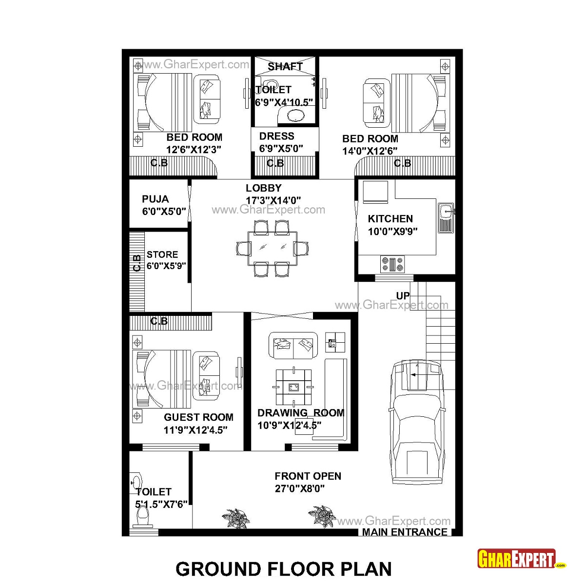 House Plan For 35 Feet By 50 Feet Plot Plot Size 195 Square Yards 