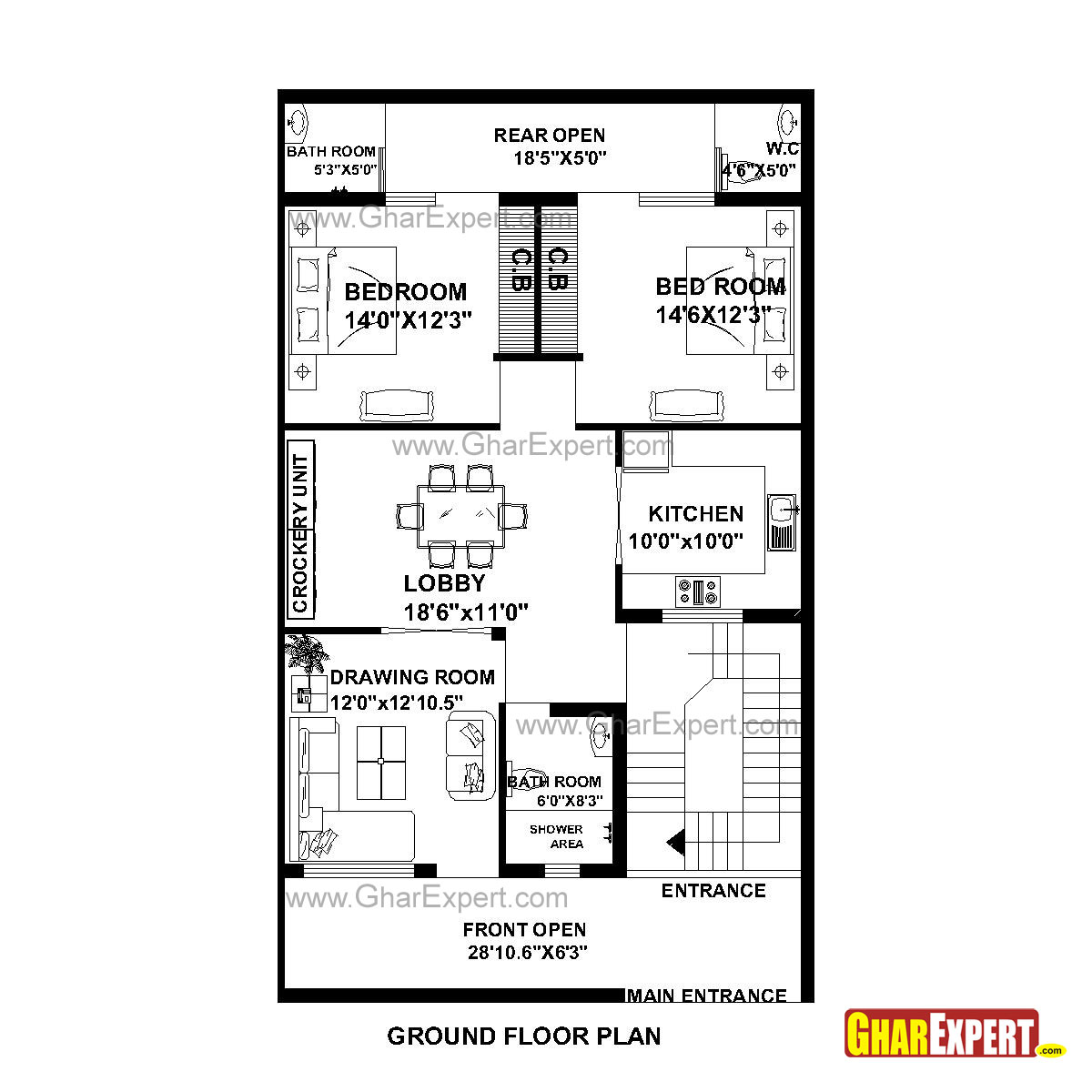 House Plan For 30 Feet By 51 Feet Plot Plot Size 170 Square Yards GharExpert