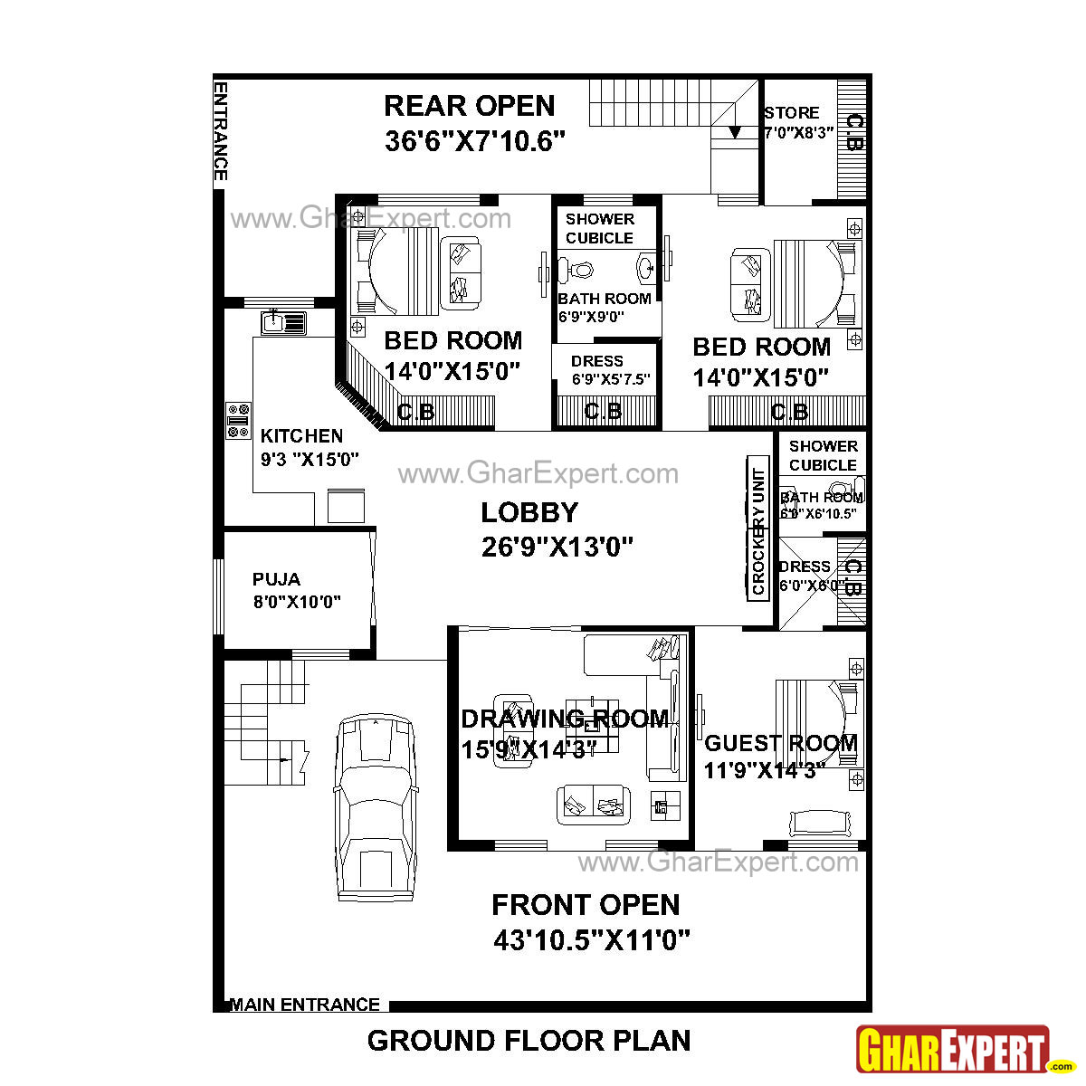 House Plan For 40 Feet By 65 Feet Plot Plot Size 299 Square Yards GharExpert