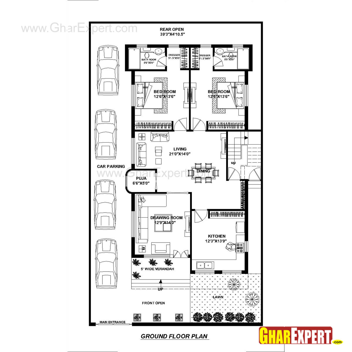 House Plan For 40 Feet By 70 Feet Plot Plot Size 311 Square Yards 