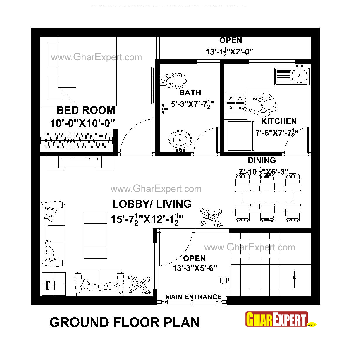 House Plan For 25 Feet By 24 Feet Plot Plot Size 67 Square Yards GharExpert