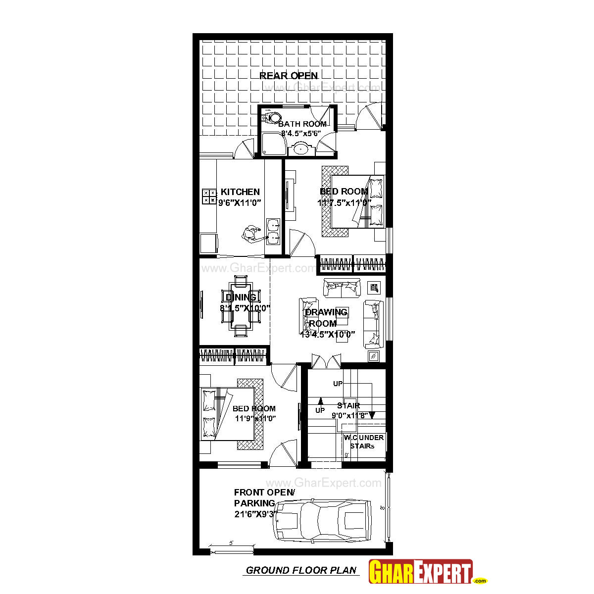 House Plan For 23 Feet By 60 Feet Plot Plot Size 153 Square Yards GharExpert