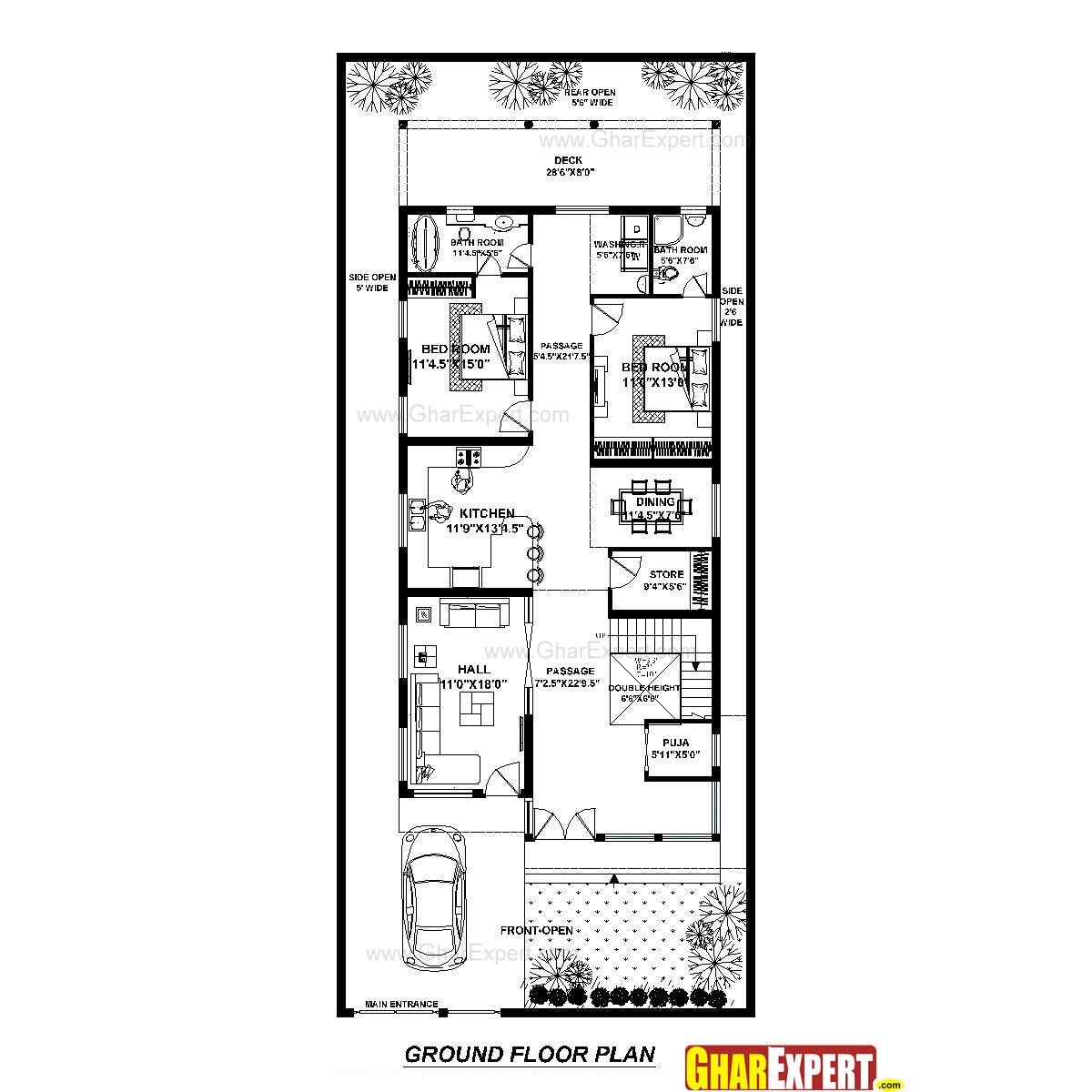 House Plan For 39 Feet By 90 Feet Plot Plot Size 153 Square Yards 