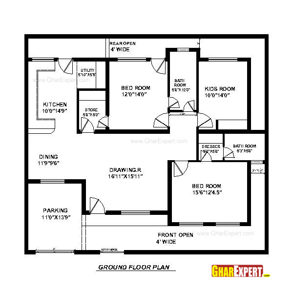 House Plan for 50 Feet by 45 Feet plot (Plot Size 250