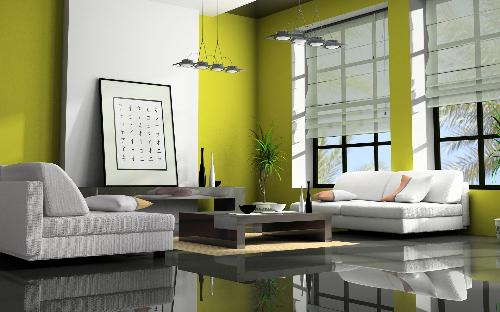 Green color paint in living room