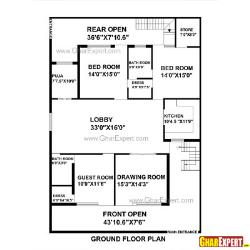 House Plan for 40 Feet by 65 Feet plot (Plot Size 289 Square Yards)